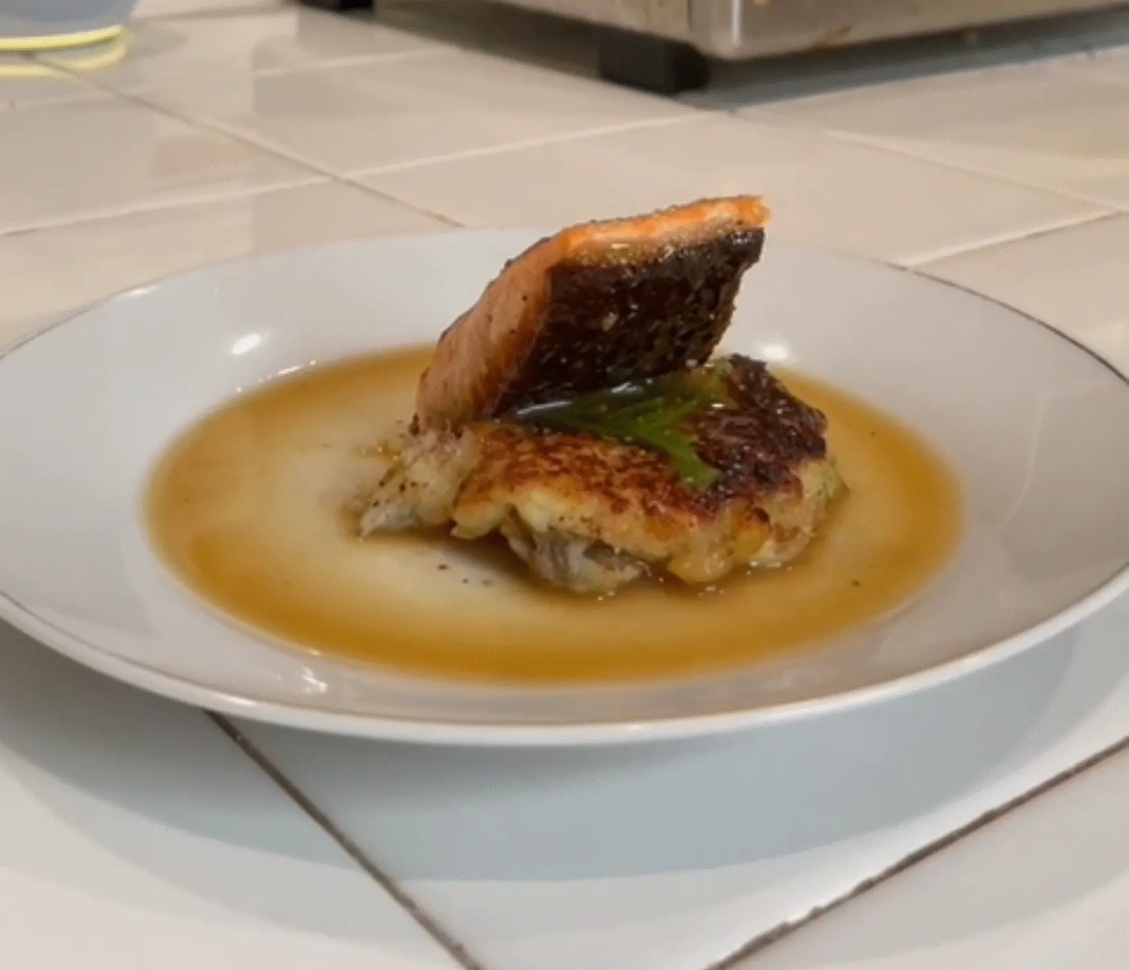 Crispy Salmon with Leek and Potato Cake